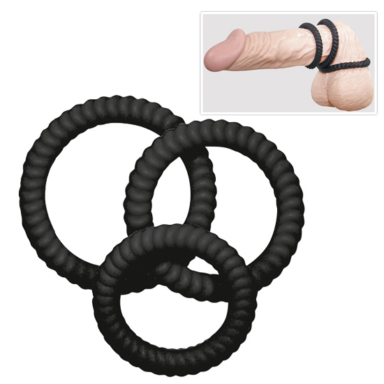 Kit of 3 Ribbed Cock Rings - Black